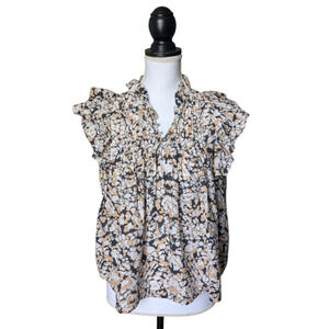 Sea New York Cotton Silk Blend Peasant Flutter Short Sleeve Blouse Size XXS